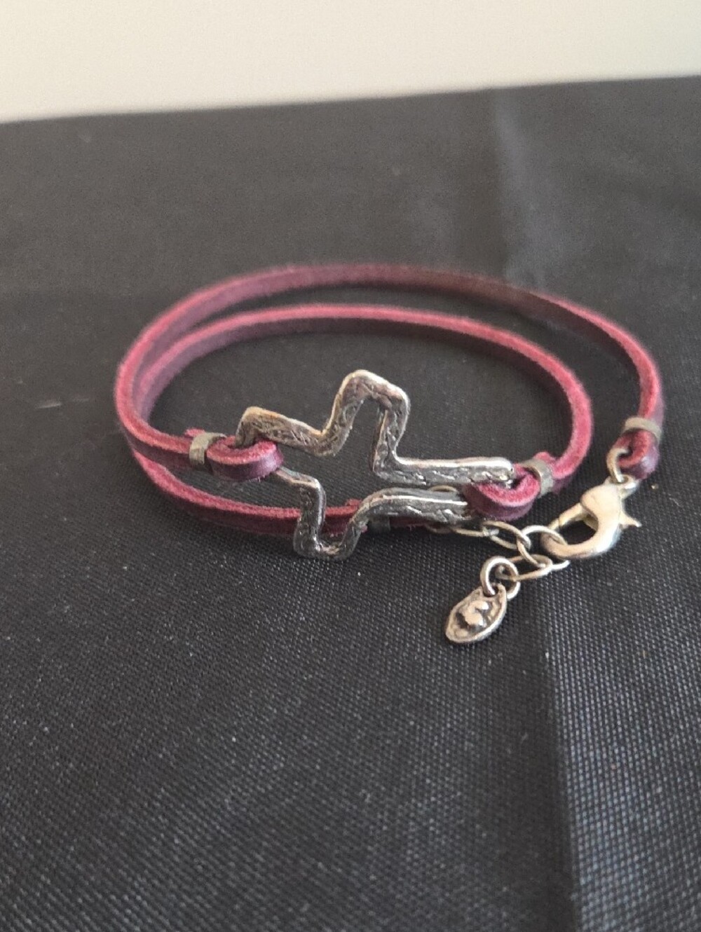 Island Cowgirl Purple Leather Wrap Bracelet Cross Charm